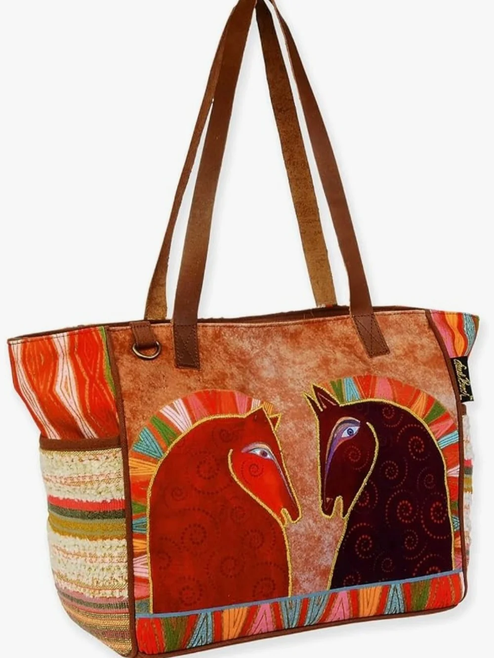 Embroidered Laurel Burch Horse Motif Tote in Multicolor